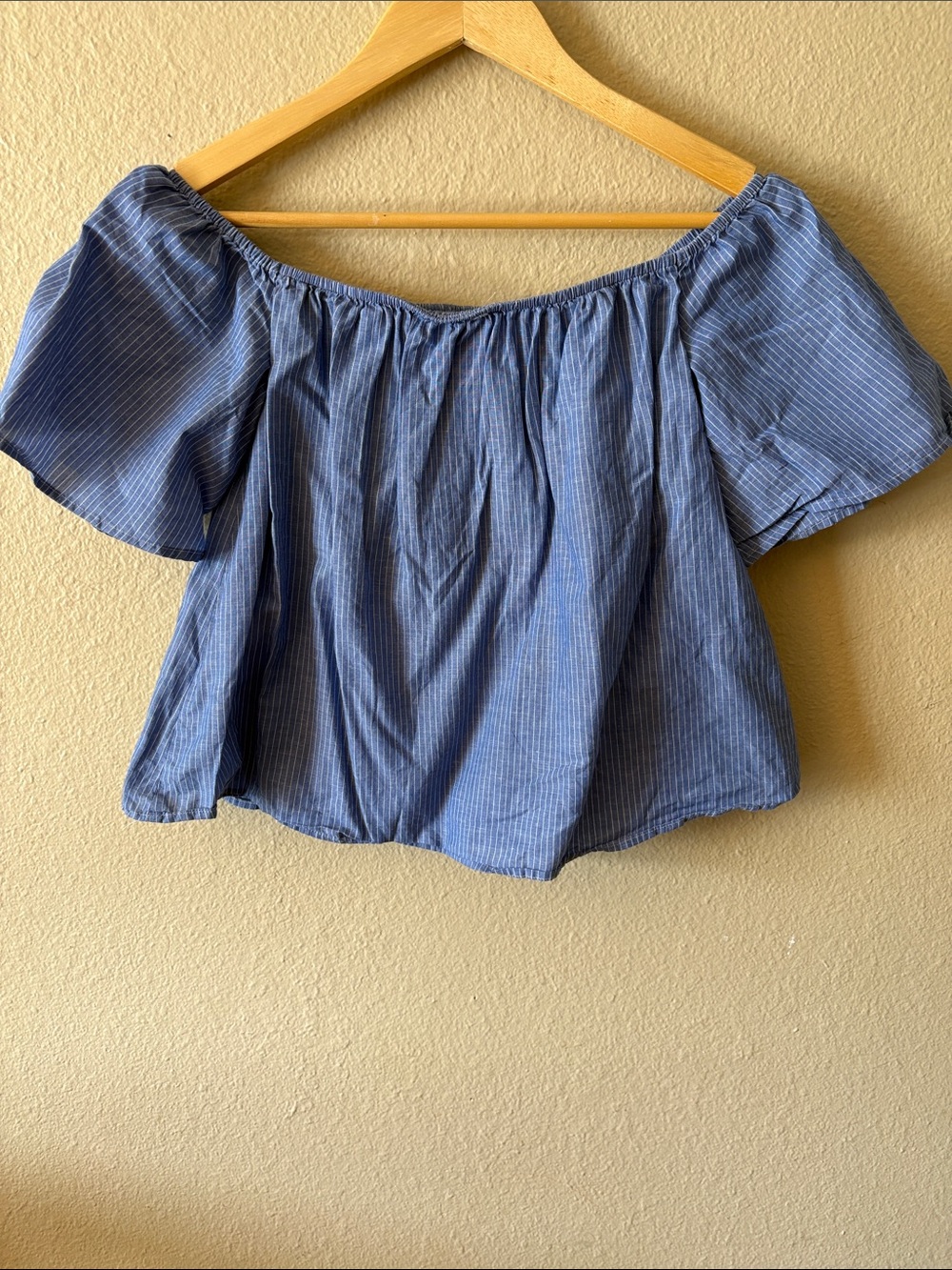 Express Off Shoulder Top Blue Stripe Crop Blouse Womens Small Summer - Picture 5 of 10